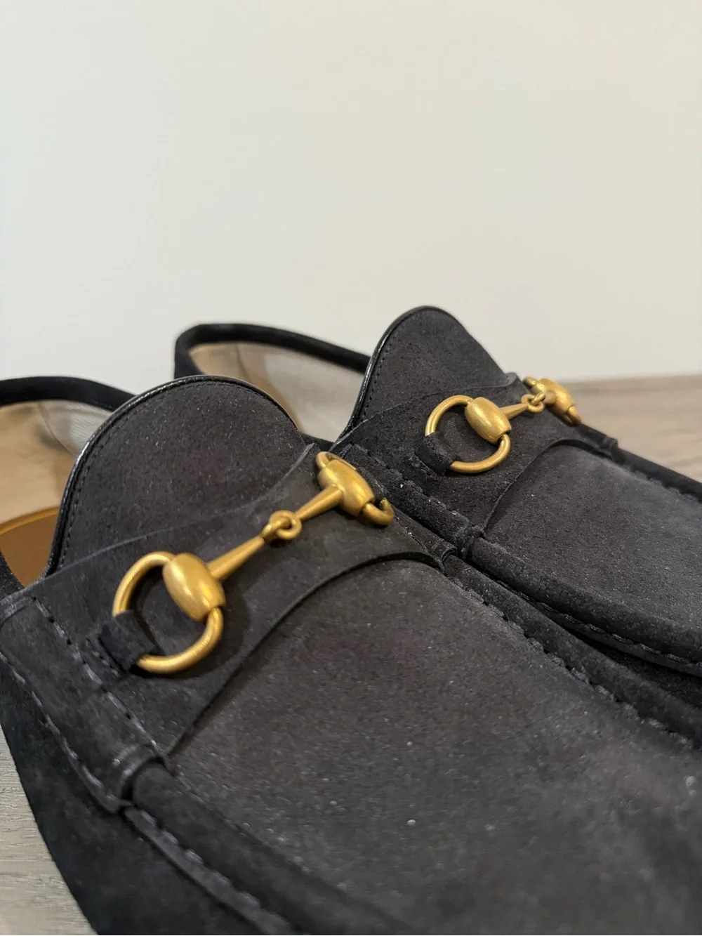 Gucci Black Suede Horsebit Loafers Size 9